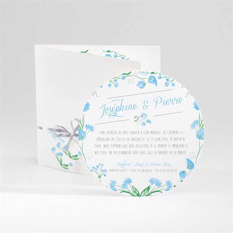 Faire-part mariage Fleurs bleues et vertes réf.N90004
