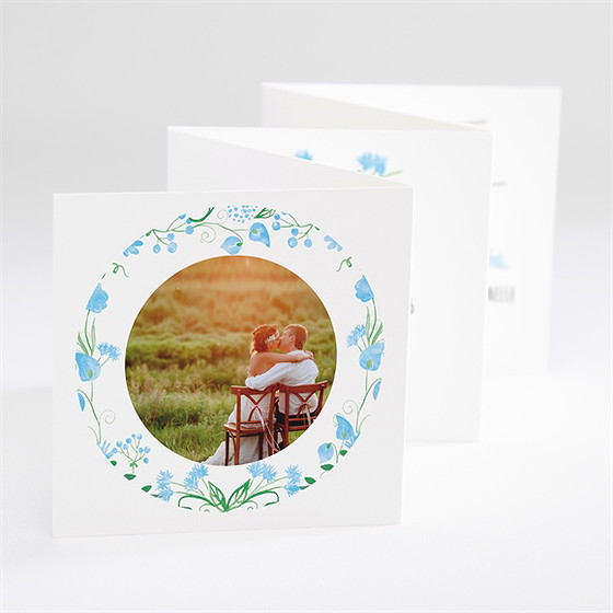 Remerciement mariage fleurs bleues et vertes