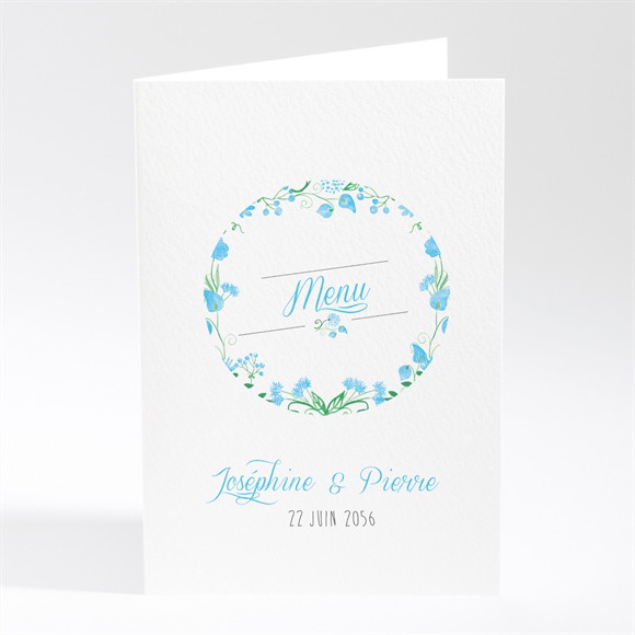 Menu mariage Fleurs bleues et vertes réf.N401627