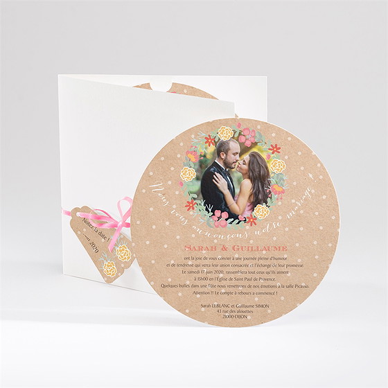 Faire-part mariage jolis pois et fleurs