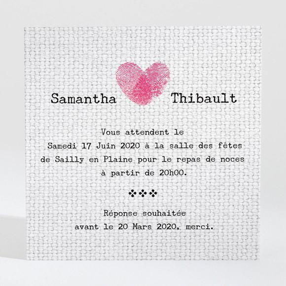 Carton d'invitation mariage Nos empreintes en coeur réf.N300944