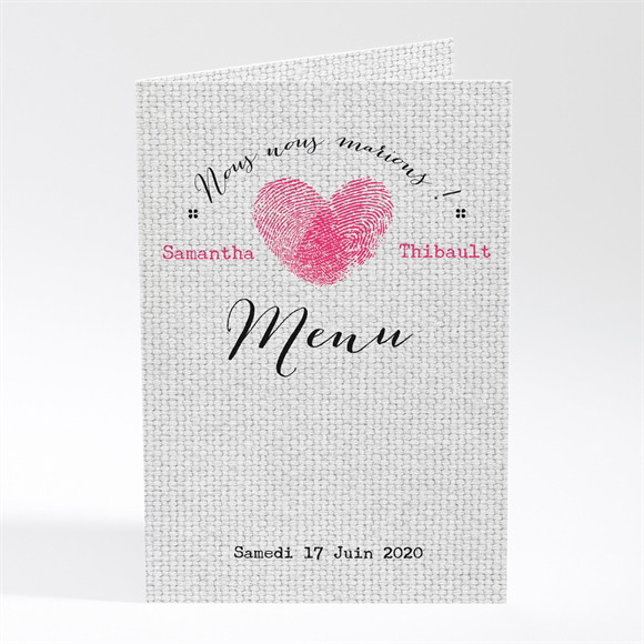 Menu mariage Nos empreintes en coeur réf.N401633