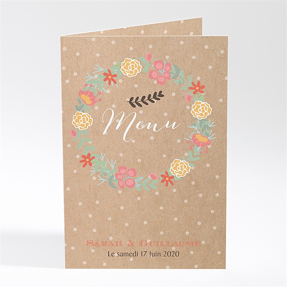 Menu mariage jolis pois et fleurs