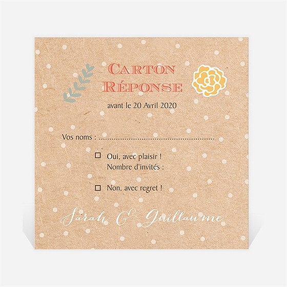 Carton réponse mariage jolis pois et fleurs