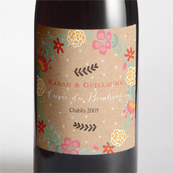 Etiquette de bouteille mariage Jolis pois et fleurs réf.N300943
