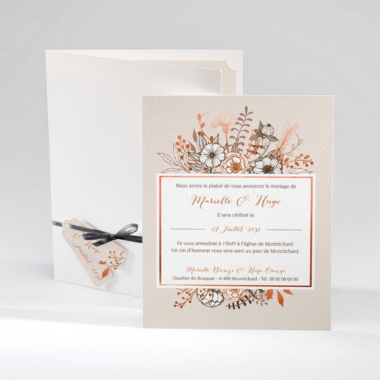 Faire-part mariage Fleurs cuivrées réf.N92012