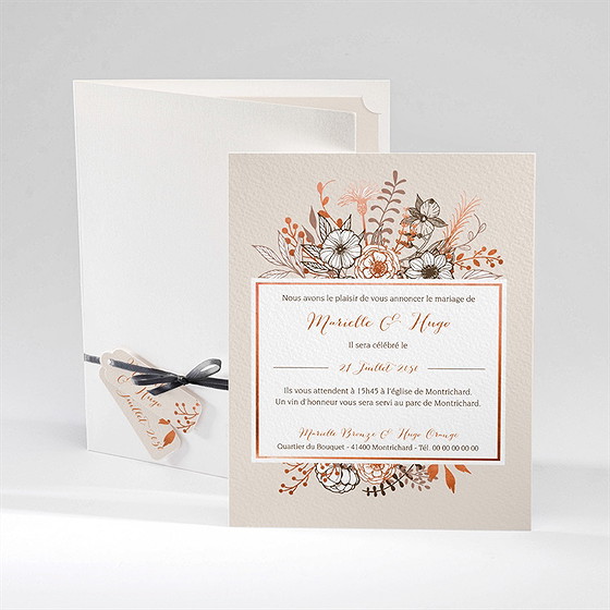 Faire-part mariage fleurs cuivrées