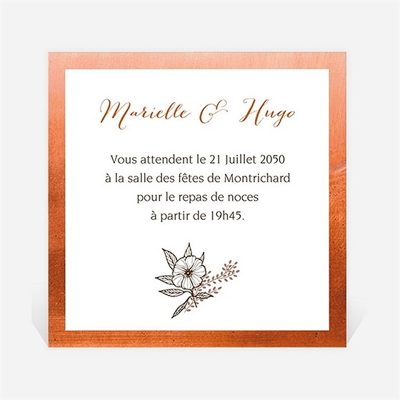 Carton d'invitation mariage fleurs cuivrées