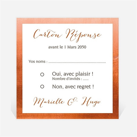 Carton réponse mariage fleurs cuivrées
