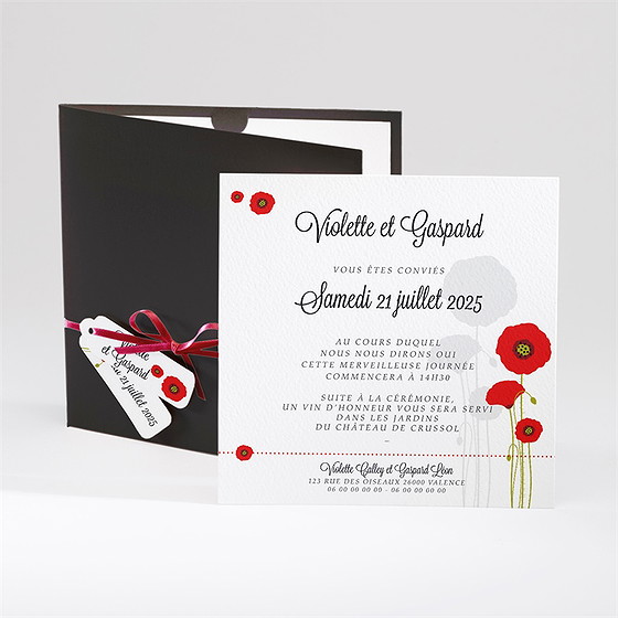 Faire-part mariage joli coquelicot