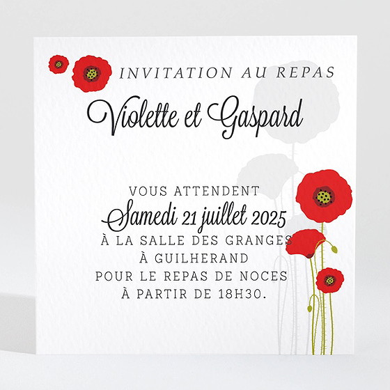 Carton d'invitation mariage joli coquelicot