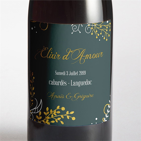 Etiquette de bouteille mariage scintillant et original