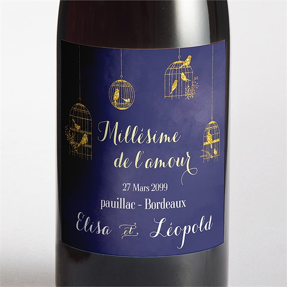 Etiquette de bouteille mariage bleu nuit