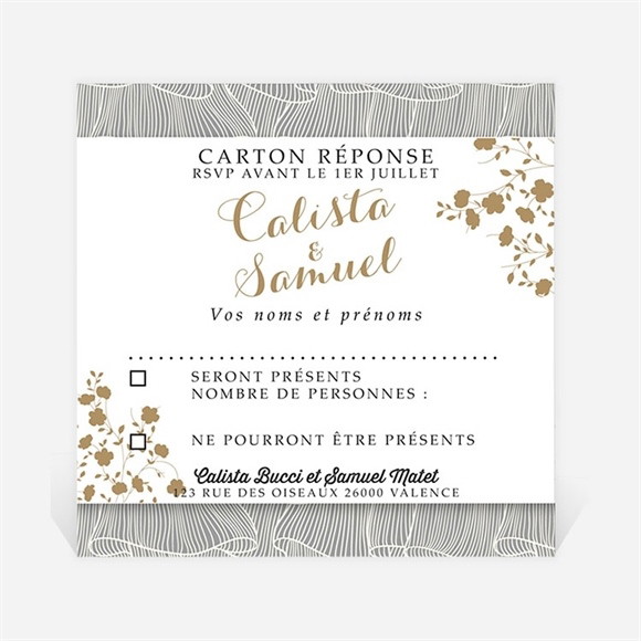 Carton réponse mariage Beauté du Gris réf.N3001002