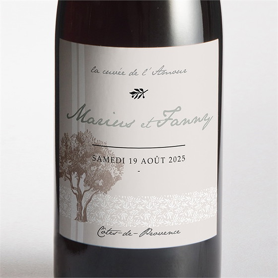 Etiquette de bouteille mariage nature raffinée