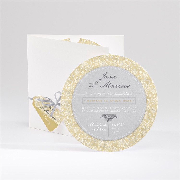 Faire-part mariage Jaune et blanc réf.N90007