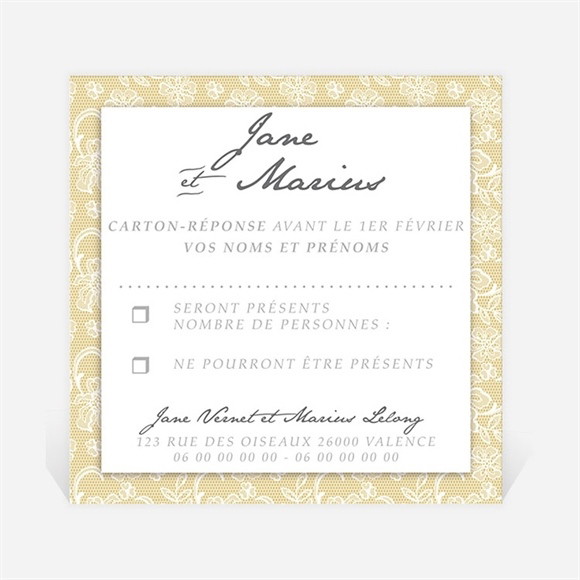 Carton réponse mariage Jaune et blanc réf.N3001014