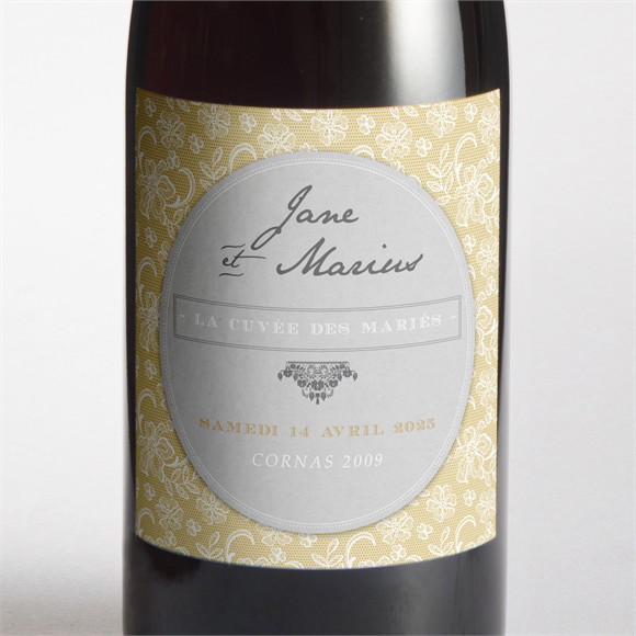 Etiquette de bouteille mariage Jaune et blanc réf.N3001015