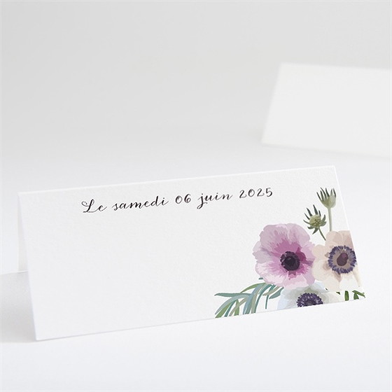 Marque-place mariage couronne fleurs violettes