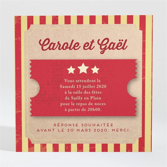 Carton d'invitation mariage Le Cirque réf.N3001028