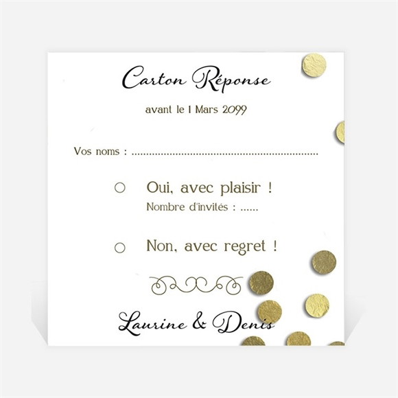 Carton réponse mariage Pluie de confettis dorés réf.N3002224