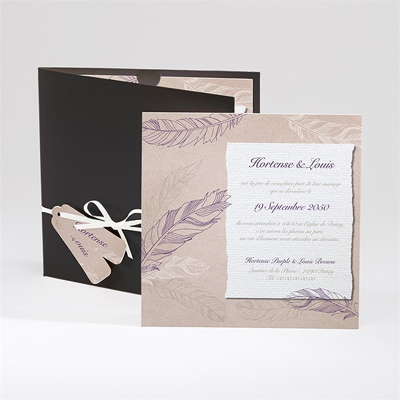 Faire-part mariage jolies plumes