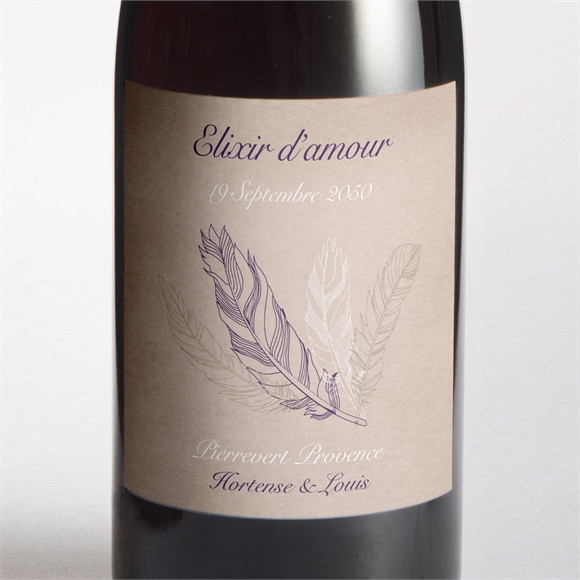 Etiquette de bouteille mariage Jolies plumes réf.N3001039