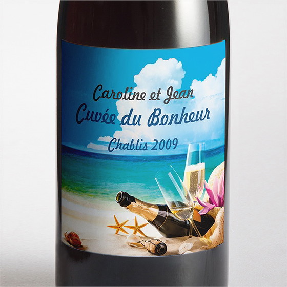 Etiquette de bouteille mariage paradisiaque
