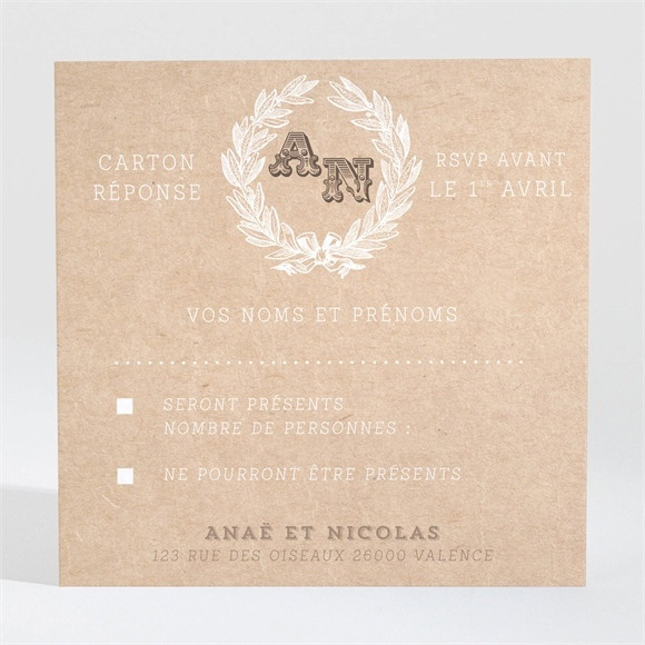 Carton réponse mariage Noir et Kraft chic réf.N3001046