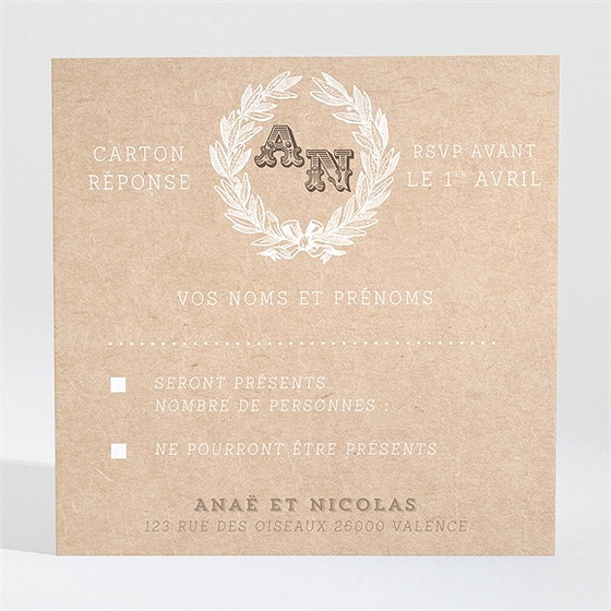 Carton réponse mariage noir et kraft chic