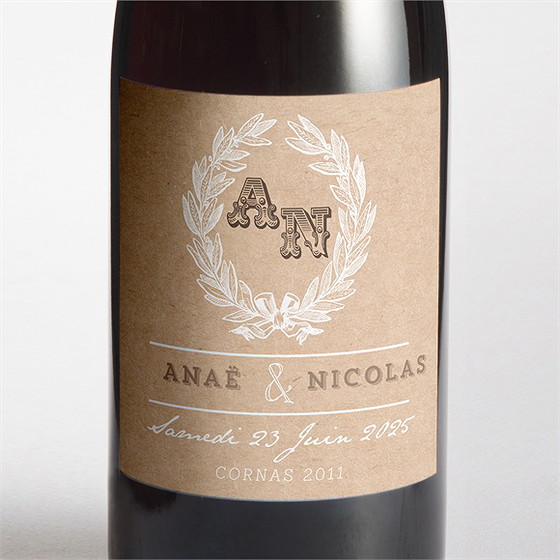 Etiquette de bouteille mariage noir et kraft chic