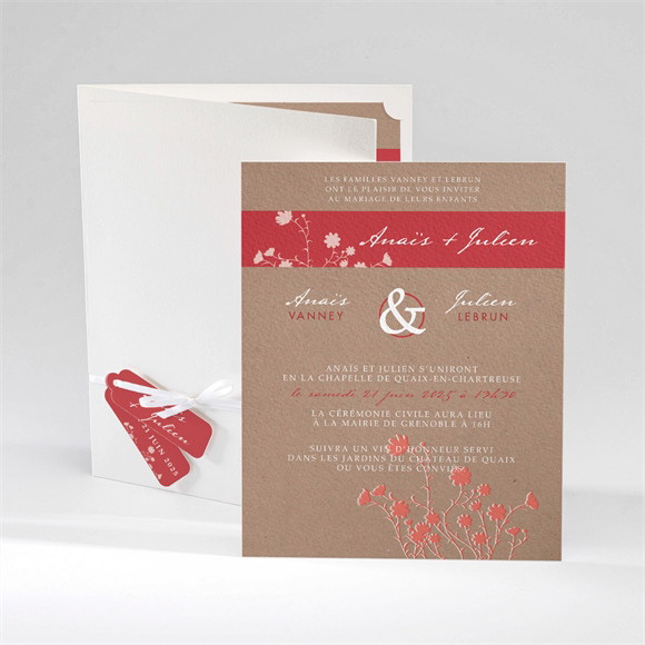 Faire-part mariage Kraft et orange réf.N92036