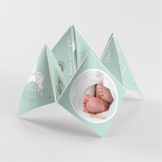 Faire-part naissance vert et blanc