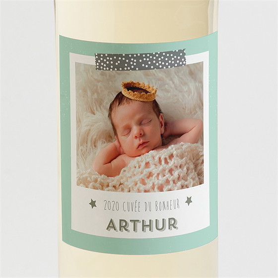 Etiquette de bouteille naissance vert et blanc