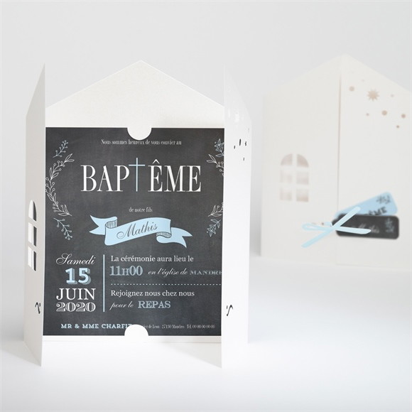 Faire-part de baptême Maison en ardoise! réf.N91019