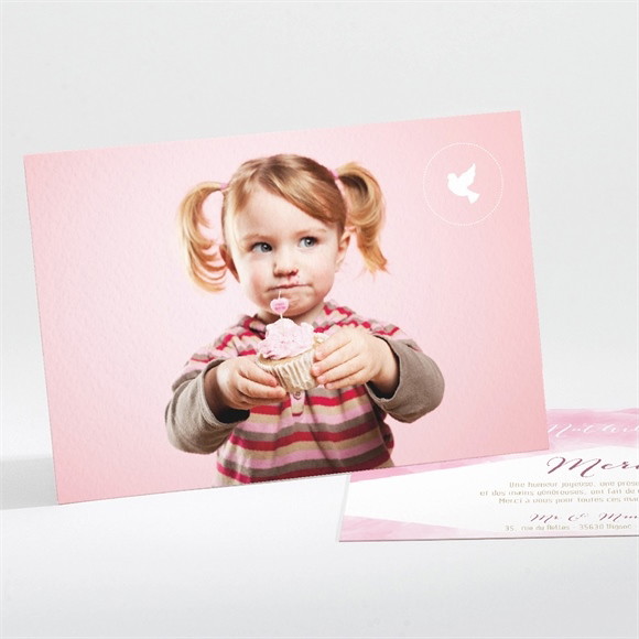 Remerciement baptême Tendre aquarelle rose réf.N111126