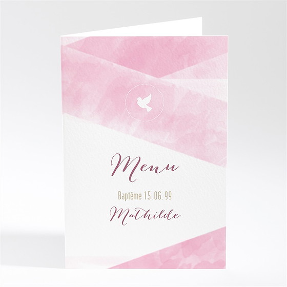 Menu baptême tendre aquarelle rose