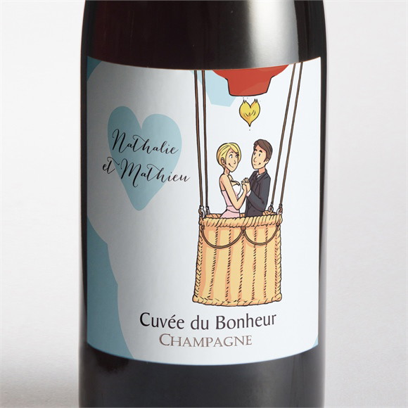 Etiquette de bouteille mariage En Montgolfière humour réf.N3001112