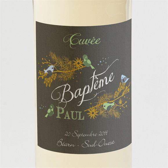 Etiquette de bouteille baptême Plumes printanières réf.N3001104