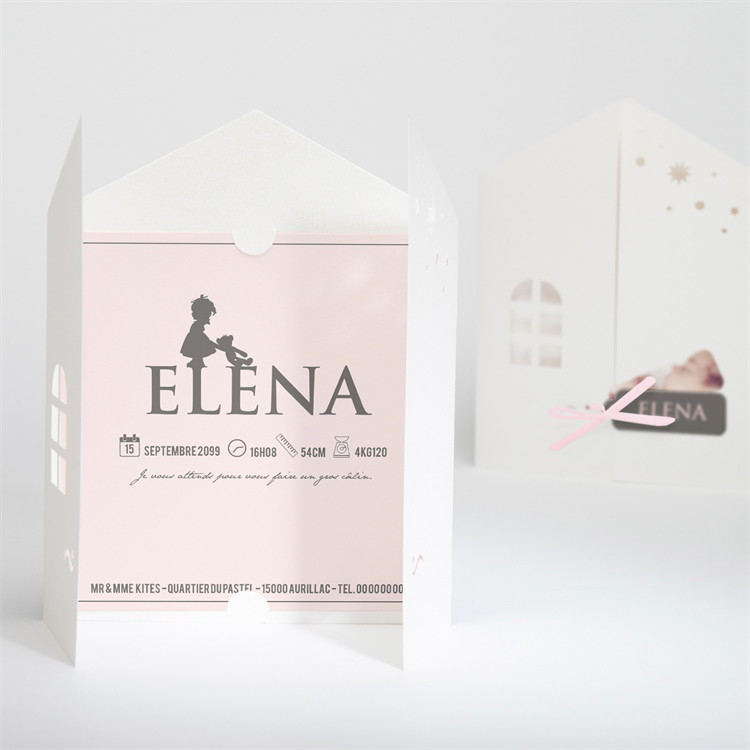 Faire-part naissance Petite Fille avec son Doudou réf.N91036