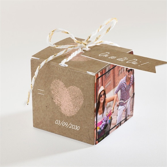 Boîte de dragées mariage Nos empreintes réf.N34008