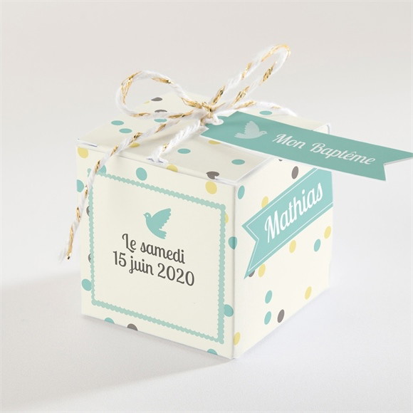 Boîte de dragées baptême Pois et confettis garçon réf.N34019