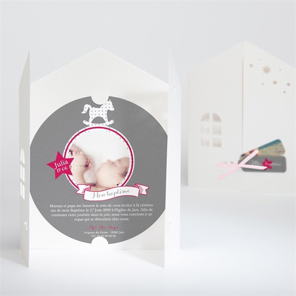 Faire-part de baptême Joli cheval à bascule réf.N90016