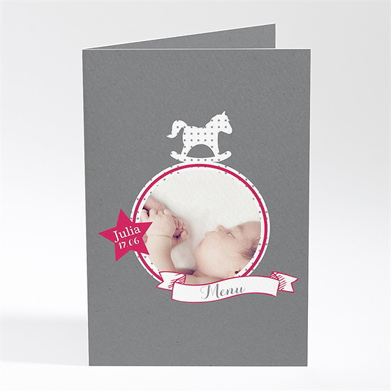 Menu baptême joli cheval à bascule