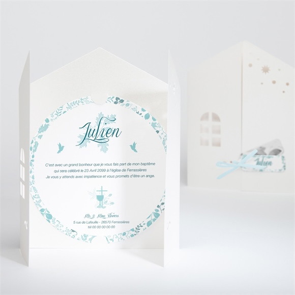 Faire-part de baptême Liberty en rond réf.N90019