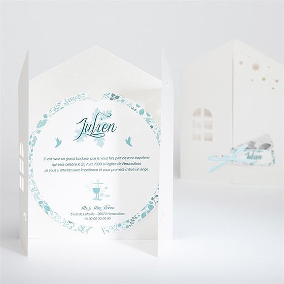 Faire-part de baptême liberty en rond
