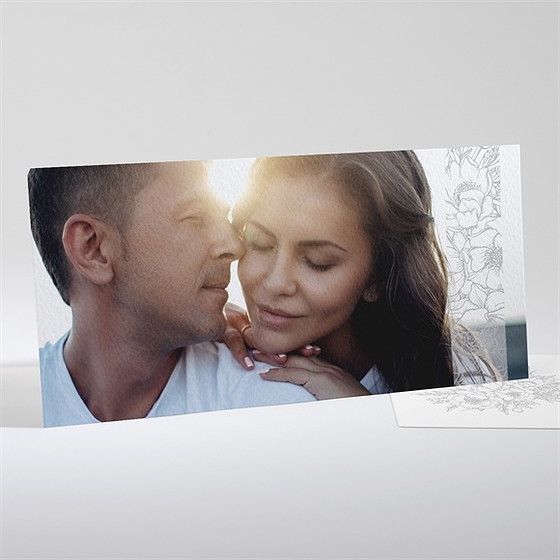 Faire-part mariage gravure florale sur photo