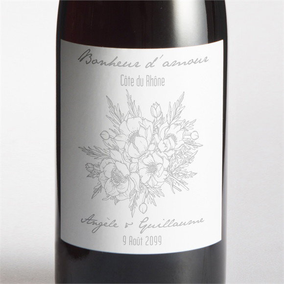 Etiquette de bouteille mariage Gravure florale sur photo réf.N3001213