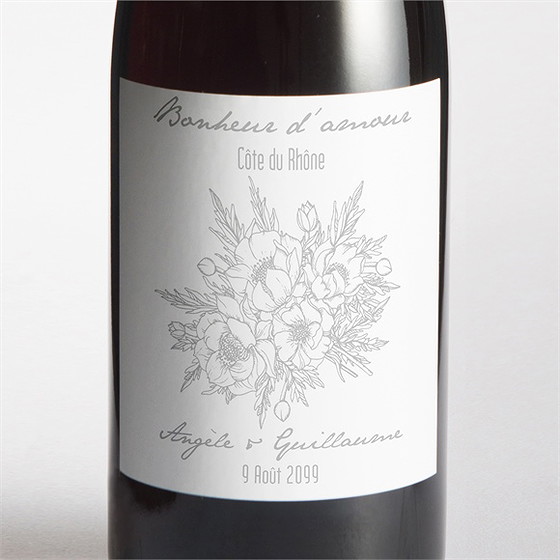 Etiquette de bouteille mariage gravure florale sur photo