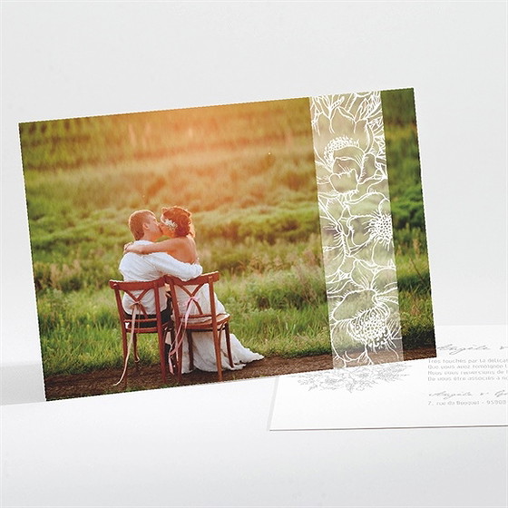 Remerciement mariage gravure florale sur photo